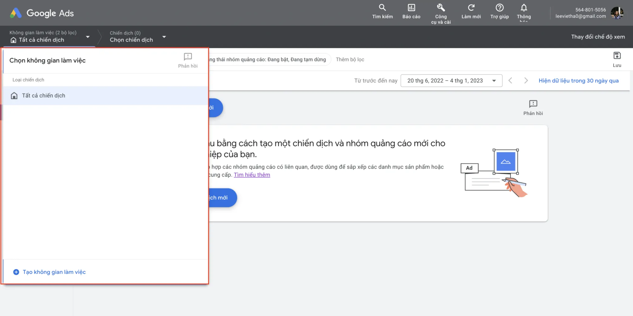 Bảng điều hướng trong Google Ads