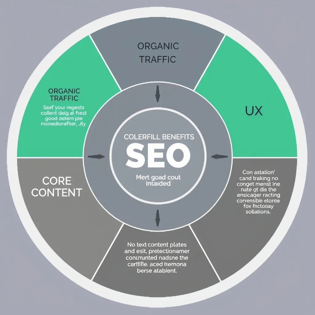 Biểu đồ các lợi ích cốt lõi của SEO website như tăng thứ hạng, organic traffic, UX, chuyển đổi, uy tín