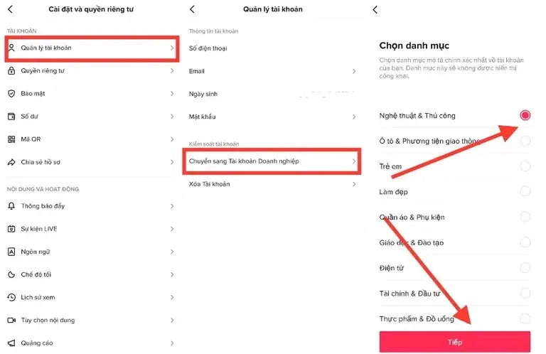 Các bước chuyển đổi sang tài khoản doanh nghiệp trên TikTok
