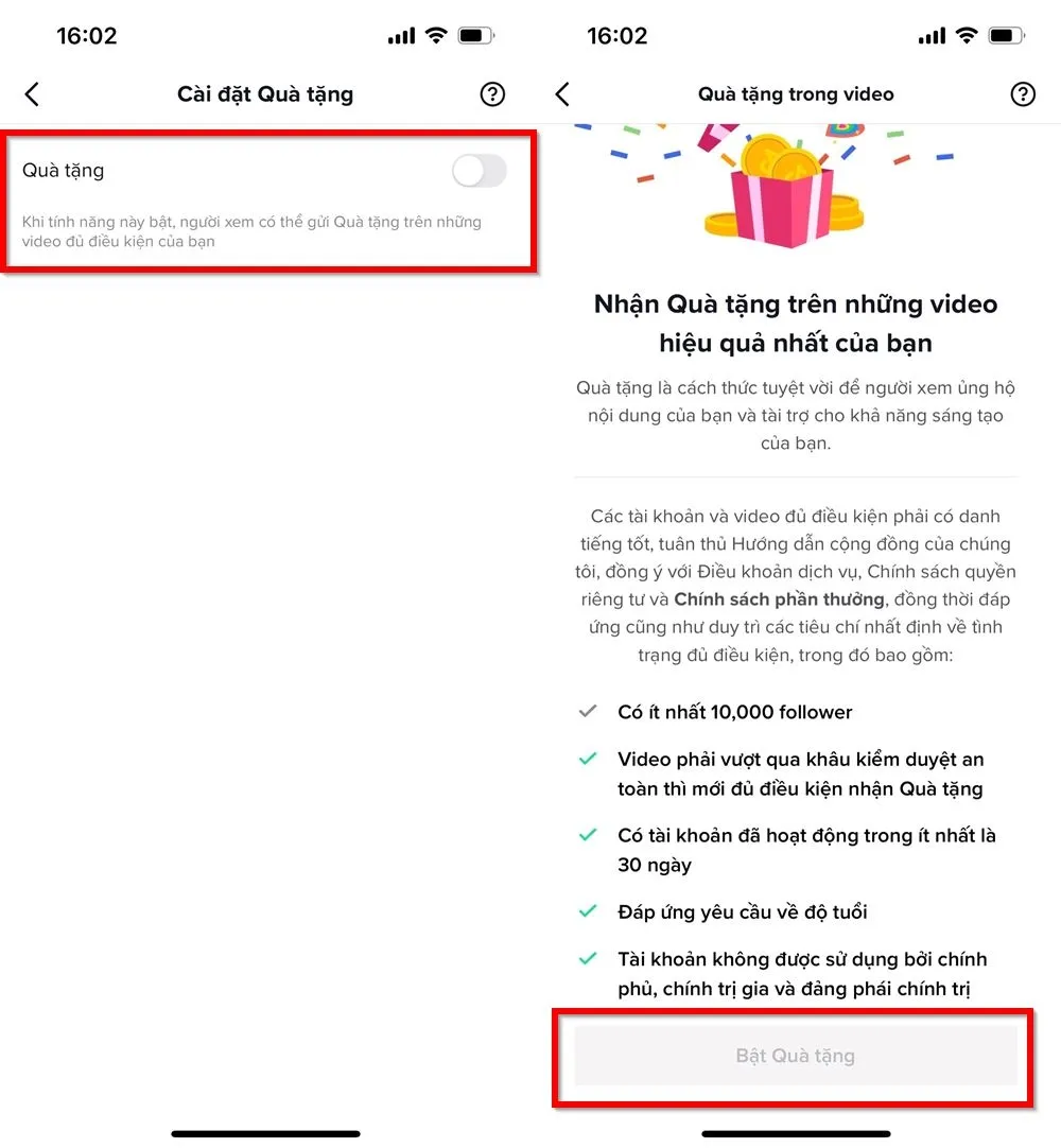 Cách bật nhận quà Livestream