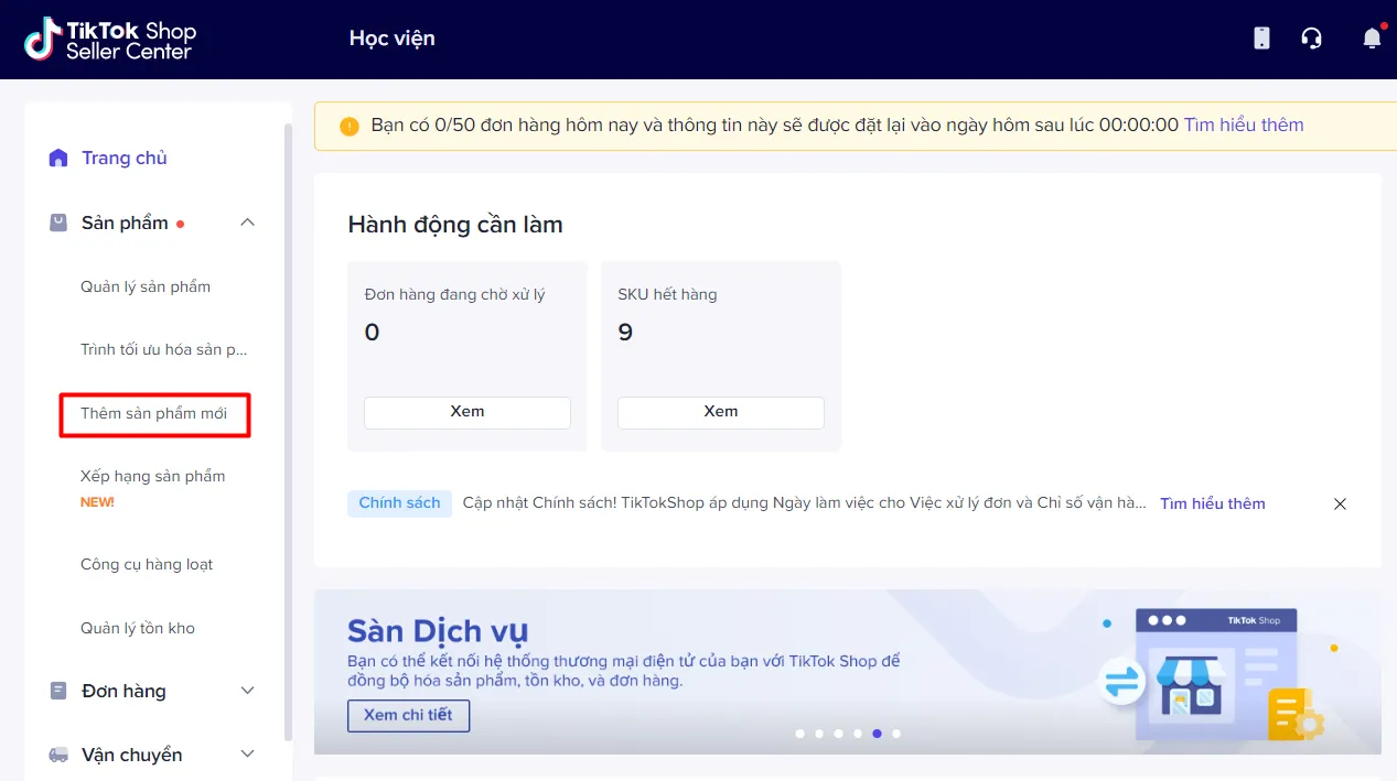 Cách thêm sản phẩm vào TikTok Shop