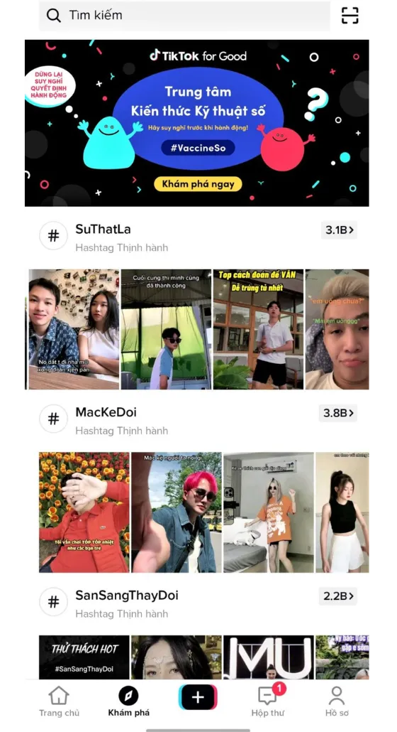 Cập nhật trend trên tab khám phá