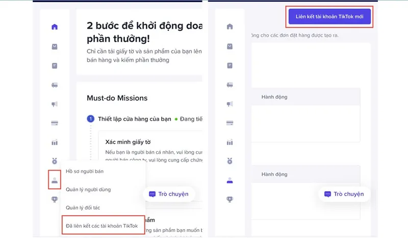 Chọn liên kết tài khoản quyết toán