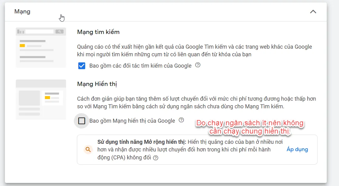Chọn mạng tìm kiếm