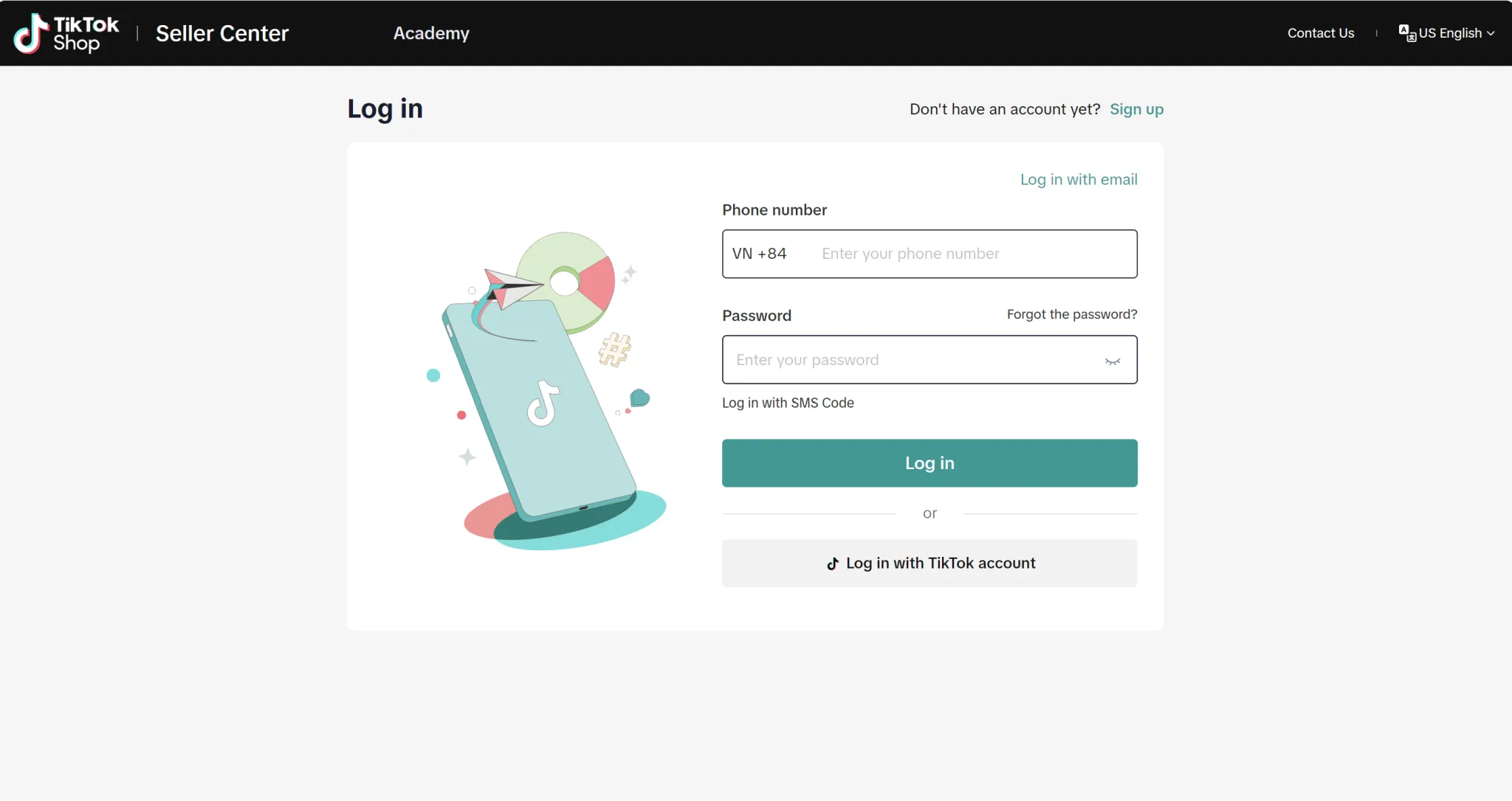Đăng nhập vào TikTok Shop Seller Center để bắt đầu liên kết