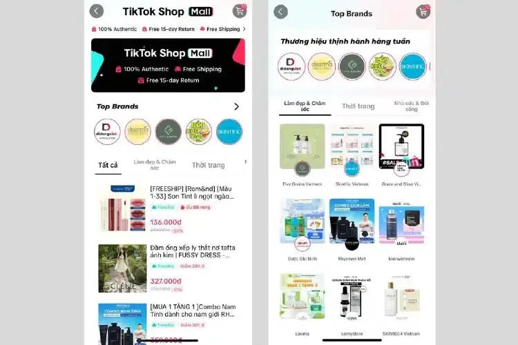 Gian hàng TikTok Shop Mall được hiển thị nổi bật với logo Mall