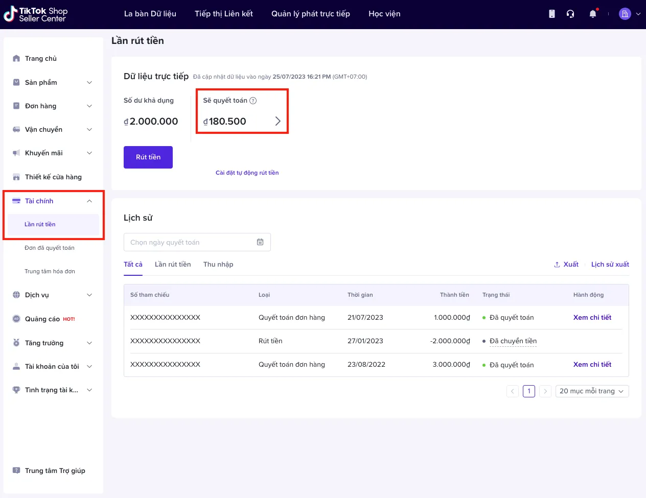 Giao diện kiểm tra phí hoa hồng TikTok Shop trên Seller Center