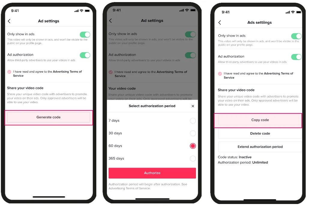 Giao diện nhập mã ủy quyền trên TikTok Ads Manager