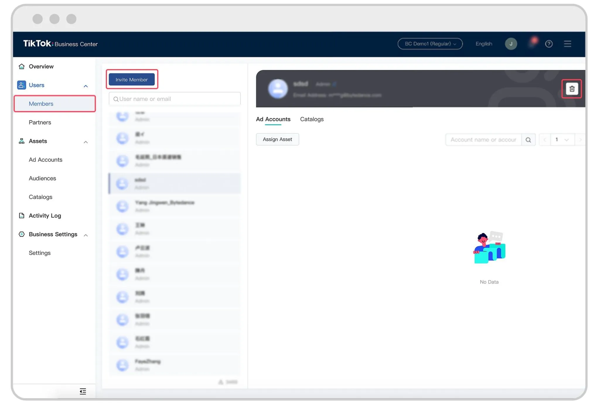 Giao diện quản lý quảng cáo TikTok Business Center