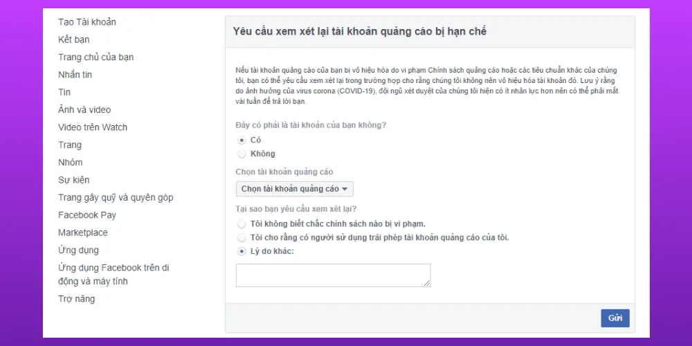 Kháng nghị quảng cáo facebook