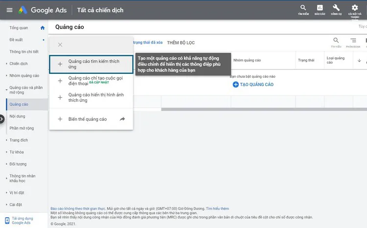 Mô phỏng giao diện quảng cáo tìm kiếm thích ứng trên Google Ads