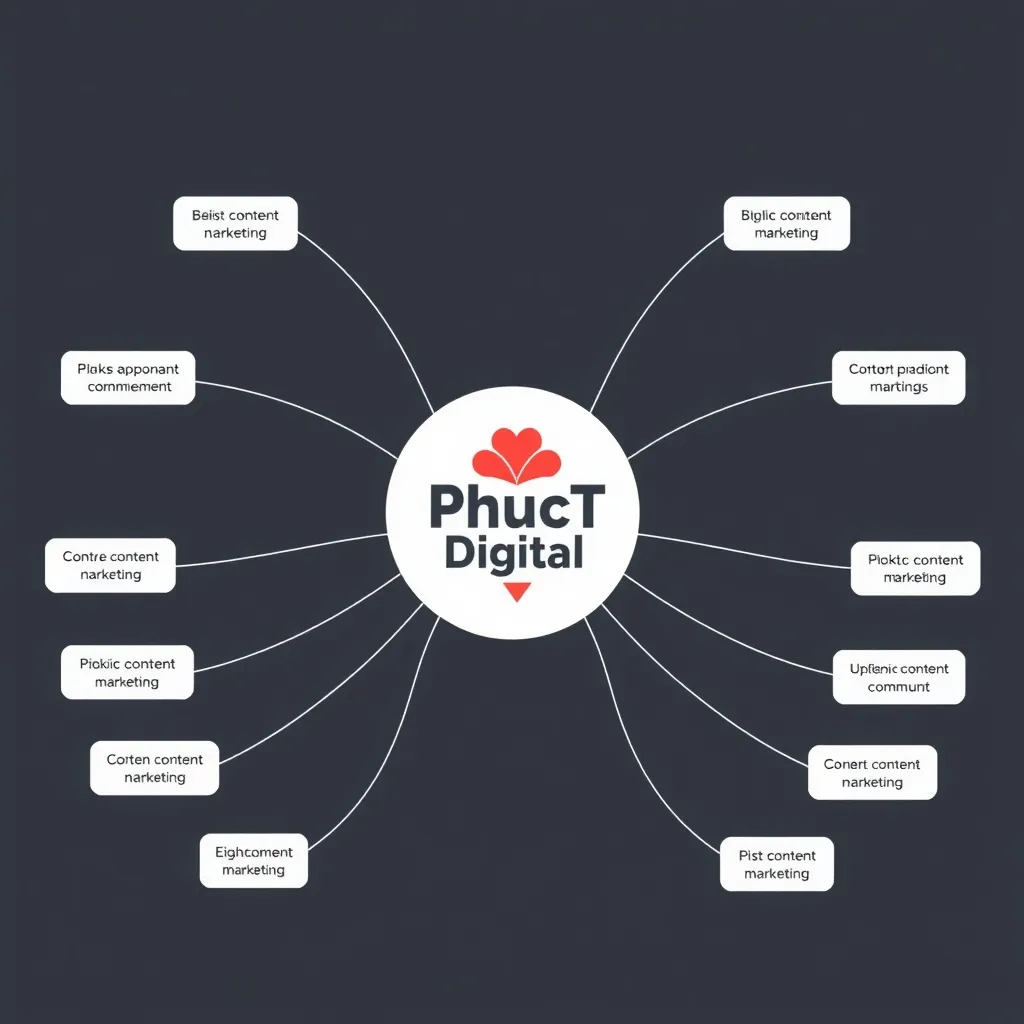 Một sơ đồ tư duy thể hiện các lợi ích chính của Content Marketing bao quanh logo PhucT Digital