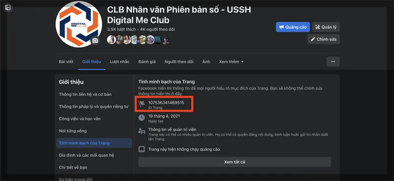 Cách lấy ID Fanpage