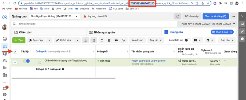 Tìm ID bài quảng cáo trên URL