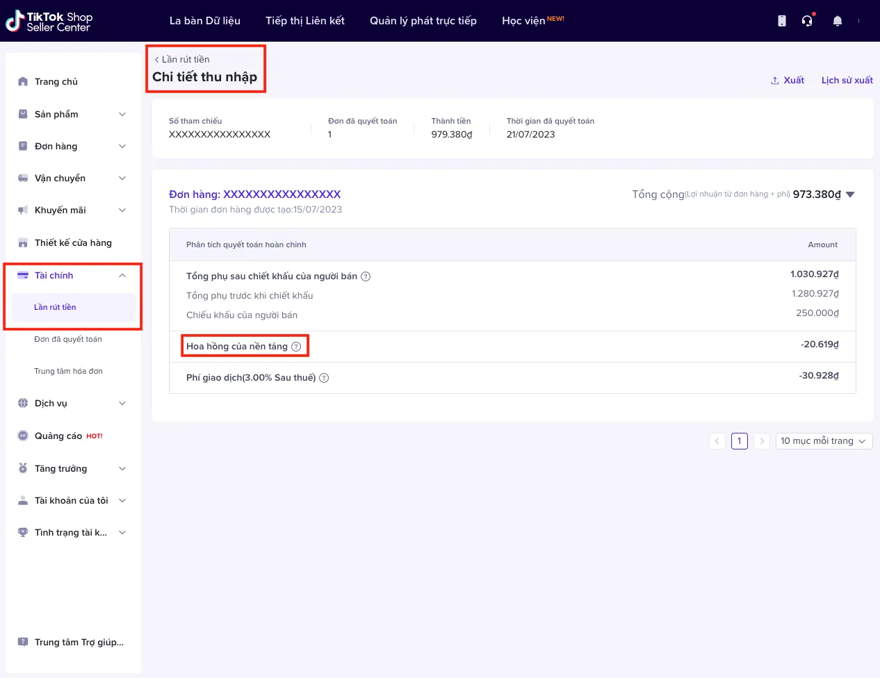 Tải xuống hóa đơn phí dịch vụ TikTok Shop hàng tháng