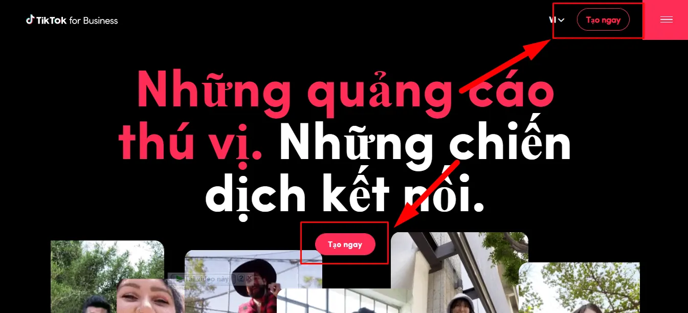 Truy cập website TikTok For Business