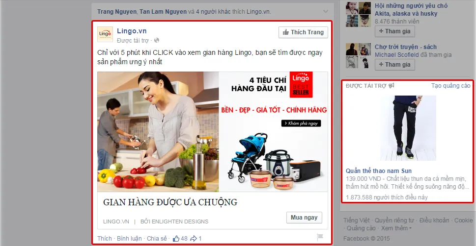 Ví dụ về quảng cáo quay vòng Carousel trên Facebook