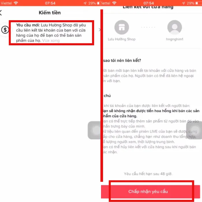 Xác nhận liên kết tài khoản TikTok Shop trên điện thoại